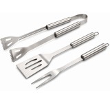 Set 3 ustensile pentru gratar din otel inoxidabil, spatula, furculita si cleste, cu husa Household NewTrend
