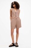 AllSaints pantaloni scurți din amestec de in DERI LYN culoarea maro, neted, medium waist, WT027Y
