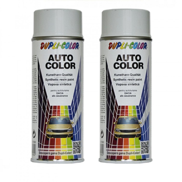 Pachet 2 x Vopsea Spray Auto Dacia Alb Casablanca Dupli color 350 ml