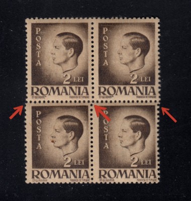 ROMANIA 1945 47 - UZUALE MIHAI BL 4 CU EROARE DANTELURA DEPLASATA MNH foto