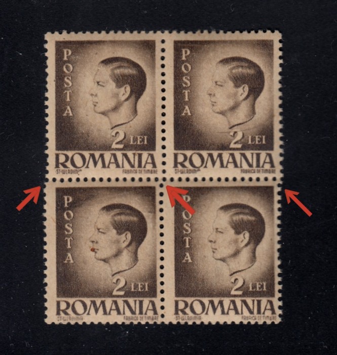 ROMANIA 1945 47 - UZUALE MIHAI BL 4 CU EROARE DANTELURA DEPLASATA MNH