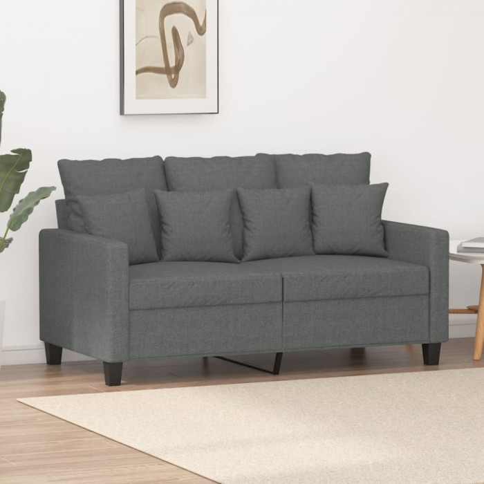 vidaXL Canapea cu 2 locuri, gri &icirc;nchis, 120 cm, material textil 359260