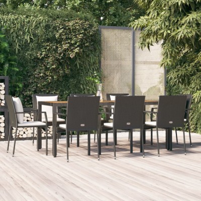 vidaXL Set mobilier de grădină cu perne, 9 piese, negru, poliratan foto