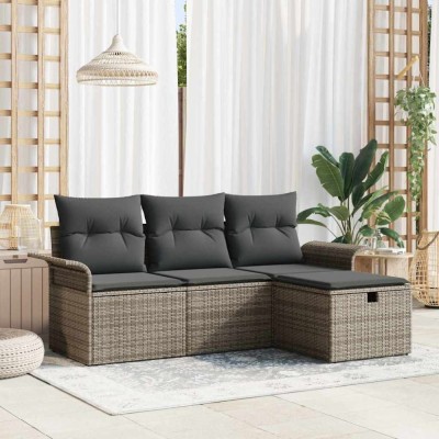 vidaXL Set de canapele pentru grădină 4 pcs Gri 196 x 117 x 85 cm foto