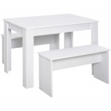 HOMCOM Set Mobilier Bucătărie Modern, Masă Albă cu 2 Bănci, Design Compact, Ideal pentru Spații Mici, Alb | Aosom Romania