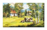 Cumpara ieftin Tablou tarancuta in gospodarie inconjurata de animale pictat manual, 100x60cm ulei pe panza