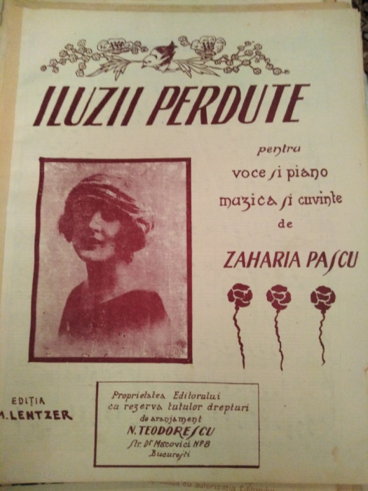 Partitura Iluzii pierdute. pentru voce piano muzica cuvinte Zaharia Pascu