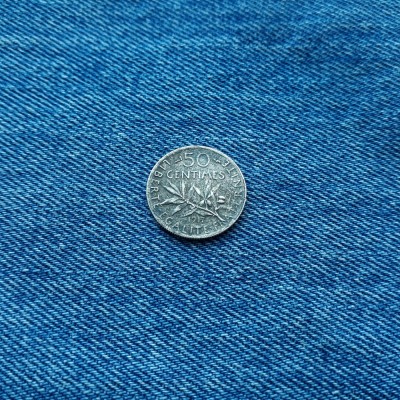 50 Centimes 1917 Franta argint foto