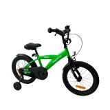 Bicicleta cu roti ajutatoare 16 inch v-brake scaun ajustabil cadru otel jante aluminiu aparatoare lantnoroi verde, ProCart