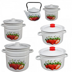 Set 5 oale KLUBNIKA emailate 4,5L,5,5L ,7L,9L,12L cu ceainic emailat 2L B000292039 Raki foto