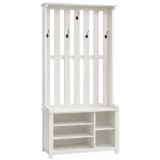 Cuier pentru hol VASAGLE cu banca, raft pantofi si 7 carlige, alb rustic