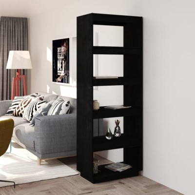 vidaXL Bibliotecă/Separator cameră negru 60x35x167 cm lemn masiv pin foto