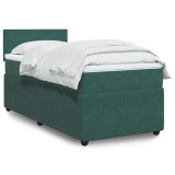Cumpara ieftin Gossi pat box spring cu saltea, verde inchis, 90x190 cm, catifea
