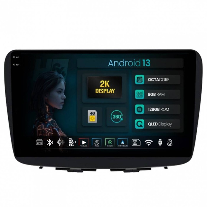 Navigatie 2K Suzuki Baleno 8GB RAM Android 13 Octacore Slot Sim 4G DSP GPS Wi-FI Carplay Android Auto USB Bluetooth Waze Touchscreen 9.5 Inch