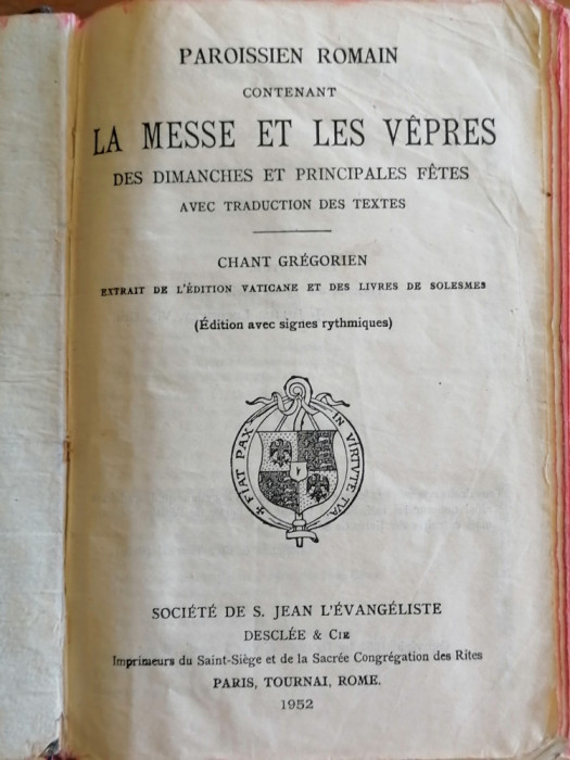 PAROISSIEN ROMAIN - La messe et les vepres.1952