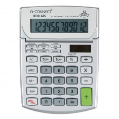 Calculator de Birou Q-CONNECT, 12 DG, 102x140 mm, Afisaj Inclinat, Format Mare, Functii, Culoare Gri foto