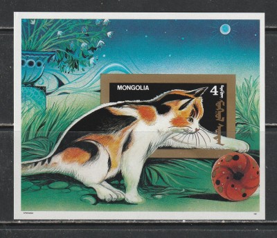 Mongolia 1991 - #588 Pisici NEDANTELATA S/S 1v MNH foto
