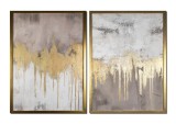 Cumpara ieftin Set 2 piese tablou abstract cu auriu pictat manual inramat, Univers paralel, 105x75cm ulei pe panza in relief, Vicentiu Done