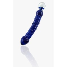 Dildo Flower Double Tip, Sticla Premium, Albastru, 20 cm, Passion Labs