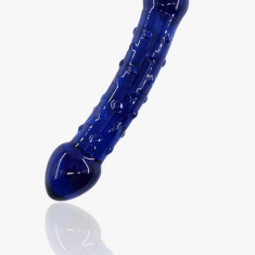 Dildo Flower Double Tip, Sticla Premium, Albastru, 20 cm, Passion Labs