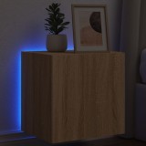 VidaXL Comodă TV de perete cu lumini LED, stejar sonoma, 40,5x35x40 cm