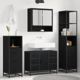 Cumpara ieftin Set de mobilier pentru baie 4 buc. Stejar Negru 80 x 33 x 60 cm