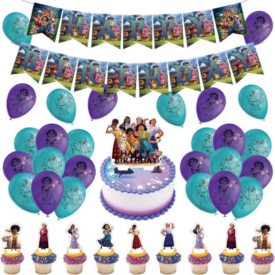 Set de 16 baloane, 13 accesorii tort sau briose si 1 banner pentru petrecere, perfect pentru zile de nastere, aniversari foto