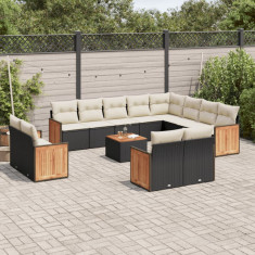 vidaXL Set mobilier de grădină cu perne, 13 piese, negru, poliratan