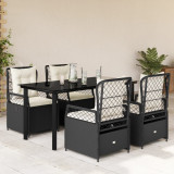 Set mobilier de gradina cu perne, 5 piese, negru, poliratan