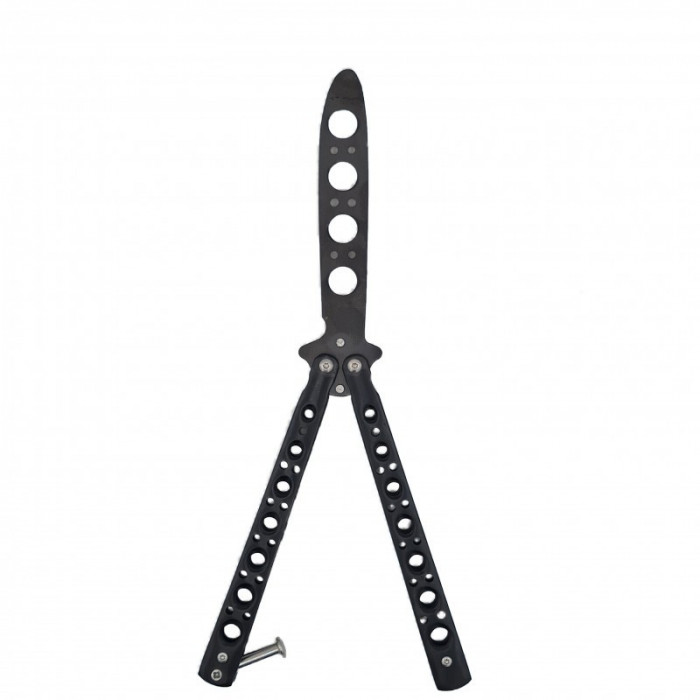 Cutit fluture Butterfly, Balisong 22.50 cm, negru, fara tais, de antrenament, model simplu