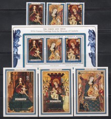 Penrhyn 1980 - Crăciun - Picturi cu Fecioara și Pruncul, secolul al XV-lea, Serie + Bloc + 3 Colite, SET COMPLET, MNH