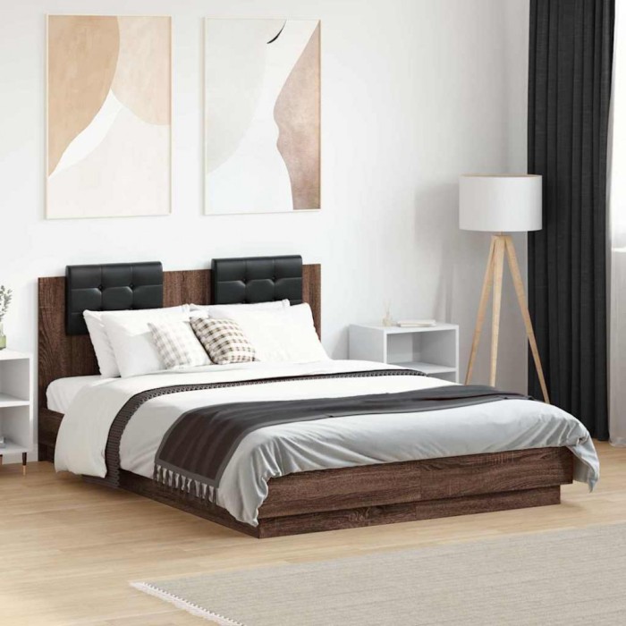 vidaXL Cadru de pat cu tăblie stejar maro 120x190 cm lemn prelucrat 3209967