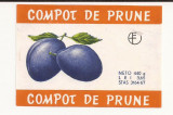 Eticheta , Ambalaj Fructus anii 70 - Comport de prune - NEFOLOSIT