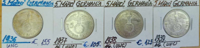 4 Monede de colectie 5 MARCI 1936,1937,1938,1939 UNC foto