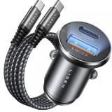 Incarcator Auto Cu Cablu USB-C Lisen, 51W, 3A, 1 x USB-A - 1 x USB-C, Negru Bleumarin YL0223080047