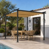 Cumpara ieftin Pergola pentru gradina/terasa, retractabila, cadru metalic, bej, 3x3x2.27 m