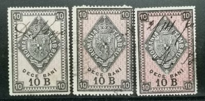 SV * Romania DECE / 10 BANI 1890 * Primul Timbru Fiscal * Lot x3 Nuanțe Diferite foto