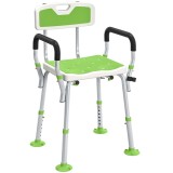 HOMCOM Taburet scaun de duș ergonomic &icirc;nălțime reglabilă picioare antiderapante 56,5 x 53,5 x 87 cm blanc et vert | Aosom Romania