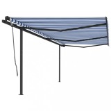 Copertina retractabila automata vidaXL, 6x3 m, albastru &amp; alb, cu stalpi, protectie UV, poliester, cadru aluminiu
