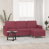 VidaXL Canapea cu 3 locuri și taburet, roșu vin, 180 cm, textil