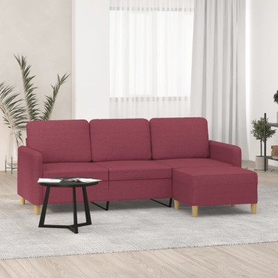 vidaXL Canapea cu 3 locuri și taburet, roșu vin, 180 cm, textil foto