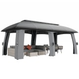 Outsunny Pavilion, Cort de petreceri, cu plase anti-insecte, plafon rezistent la v&acirc;nt, pentru p&acirc;nă la 15 persoane, gri &icirc;nchis, 3 x 6 x 3 m | Aosom Rom
