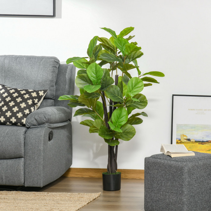 HOMCOM Ficus Artificial 130 cm de Interior si Exterior, Planta Artificiala cu efect Realist cu 78 de Frunze