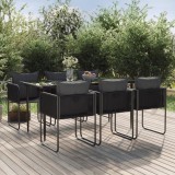 Set Masa Gradina vidaXL 7 Piese, Negru, Ratan PE &amp; Otel, Blat Sticla, 160x80x74 cm, Scaune cu Perne, Exterior, Rezistent Intemperii