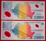 Romania 2 x 2000 2.000 lei 1999 Eclipsa serii consecutive 001A0036552 001A0036553 UNC necirculate **