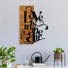 Decoratiune de perete, Love Is In The AÄ±r, 50% lemn/50% metal, Dimensiune: 36 x 3 x 50 cm, Negru / Nuc deschis