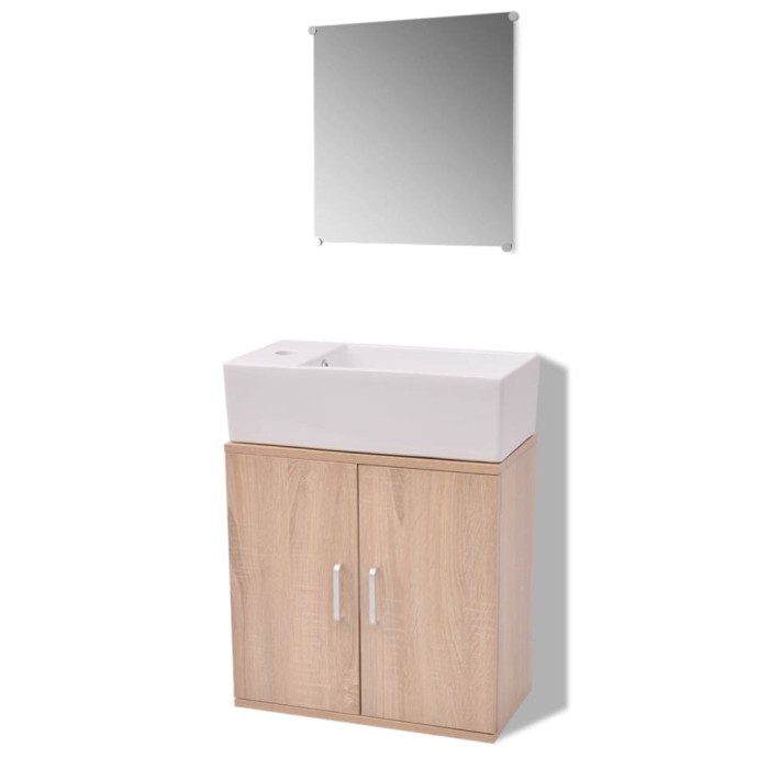 Set mobilier baie format din 3 piese cu chiuveta inclusa, Bej