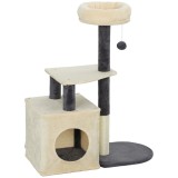 PawHut Arbore zg&acirc;rietor pentru pisici, &icirc;nalt de 92 cm, cu căsuță, culcuș, st&acirc;lpi din sisal și bila, crem alb | Aosom Romania