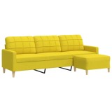 Cumpara ieftin Canapea cu 3 locuri si taburet, galben deschis, 210 cm, textil
