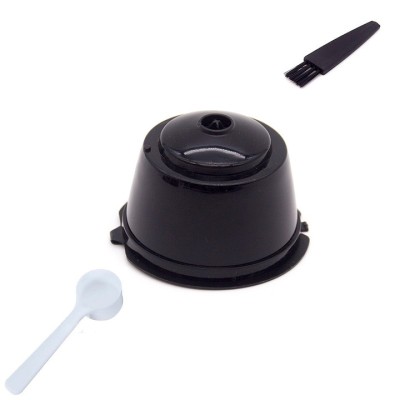 Capsula cafea, reutilizabila, reincarcabila, compatibil Dolce Gusto, negru, cu periuta si lingurita foto